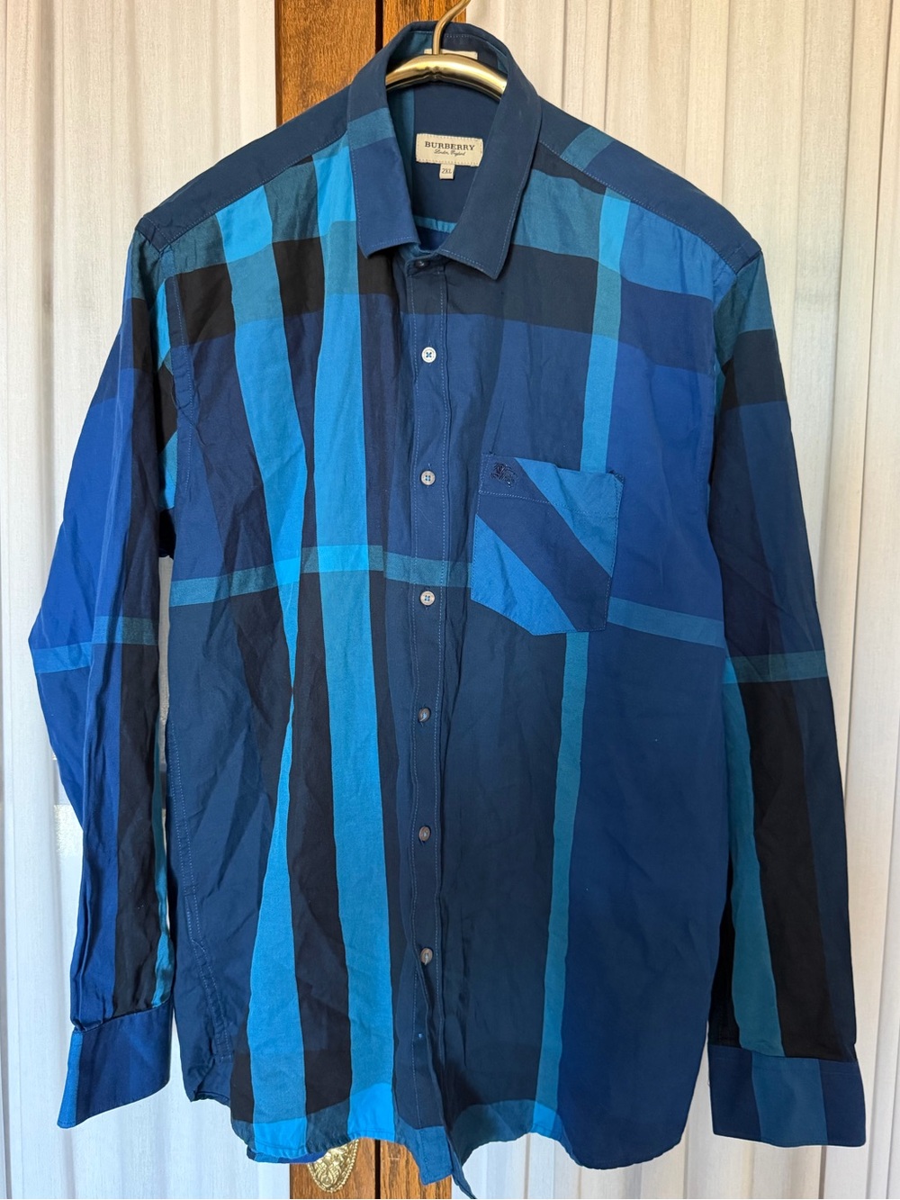 Burberry Blue Check Plaid Button Up Shirt